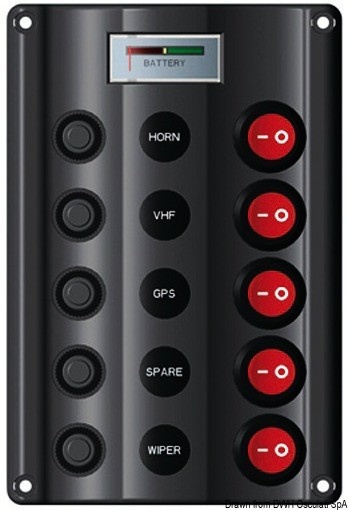 Allpa Kunststof schakelpaneel  12V  5-schakelaar & LED-indicators  Auto Fuse (1x5A  2x10A  2x15A