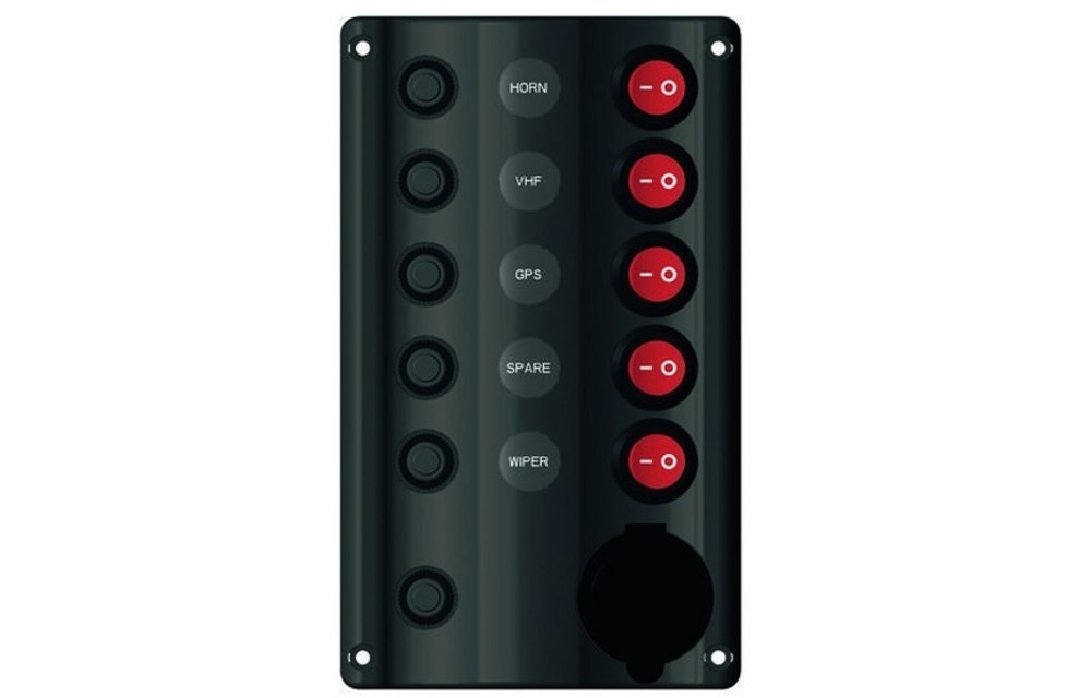 Allpa 12 volt schakelpaneel met 5-schakelaars en 12 volt stopcontact