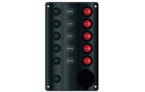Allpa 12 volt schakelpaneel met 5-schakelaars en 12 volt stopcontact