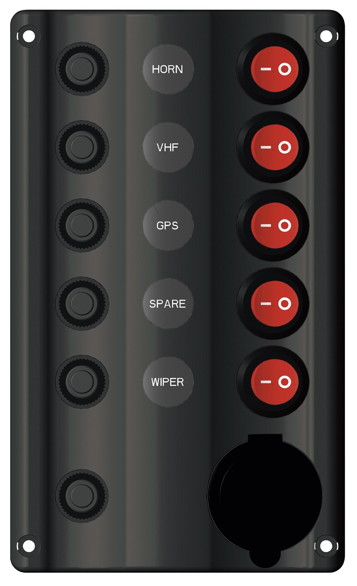 Allpa 12 volt schakelpaneel met 5-schakelaars en 12 volt stopcontact