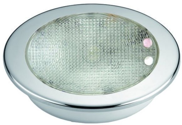 Allpa Kunststof 2-Kleurige LED-Plafondlamp met RVS ring  inbouw  8-30V  LED 1x 3W + 10x top RED