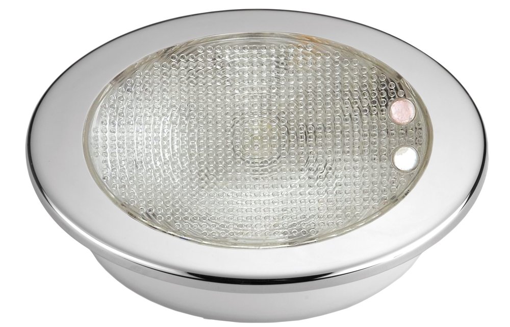 Allpa Kunststof 2-Kleurige LED-Plafondlamp met RVS ring inbouw 8-30V LED 1x 3W + 10x top RED