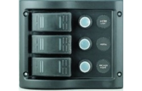 Allpa schakelpaneel  12V  3-schakelaars & LED-indicators  autom. zekeringen (5A  10A  15A)