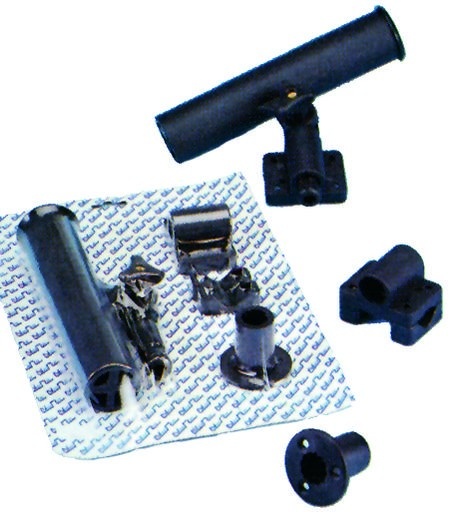 Allpa Kunststof hengelhouder voor railing- (Ø25mm)  dek- of zijmontage  L=215mm  max. Ø40mm  zwart