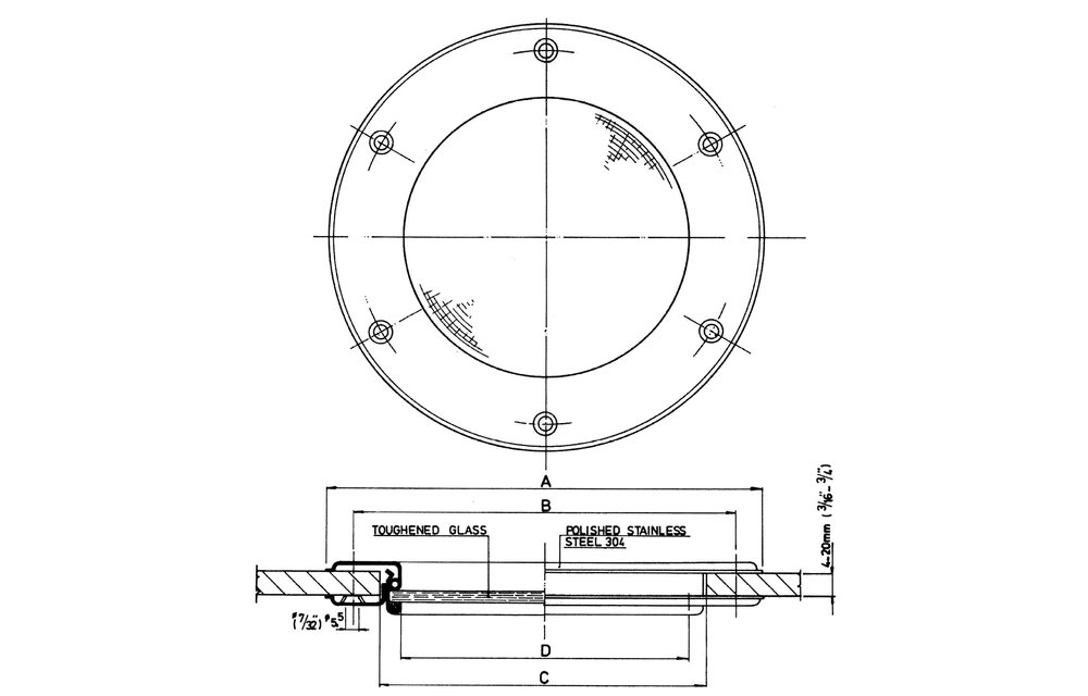 Allpa RVS Patrijspoort Ø215mm vast model met gehard glas gatmaat Ø166mm