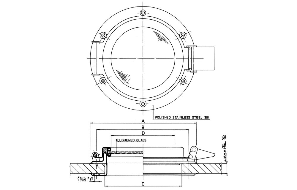 Allpa RVS Patrijspoort Ø190mm openklapbaar model met gehard glas gatmaat Ø141mm