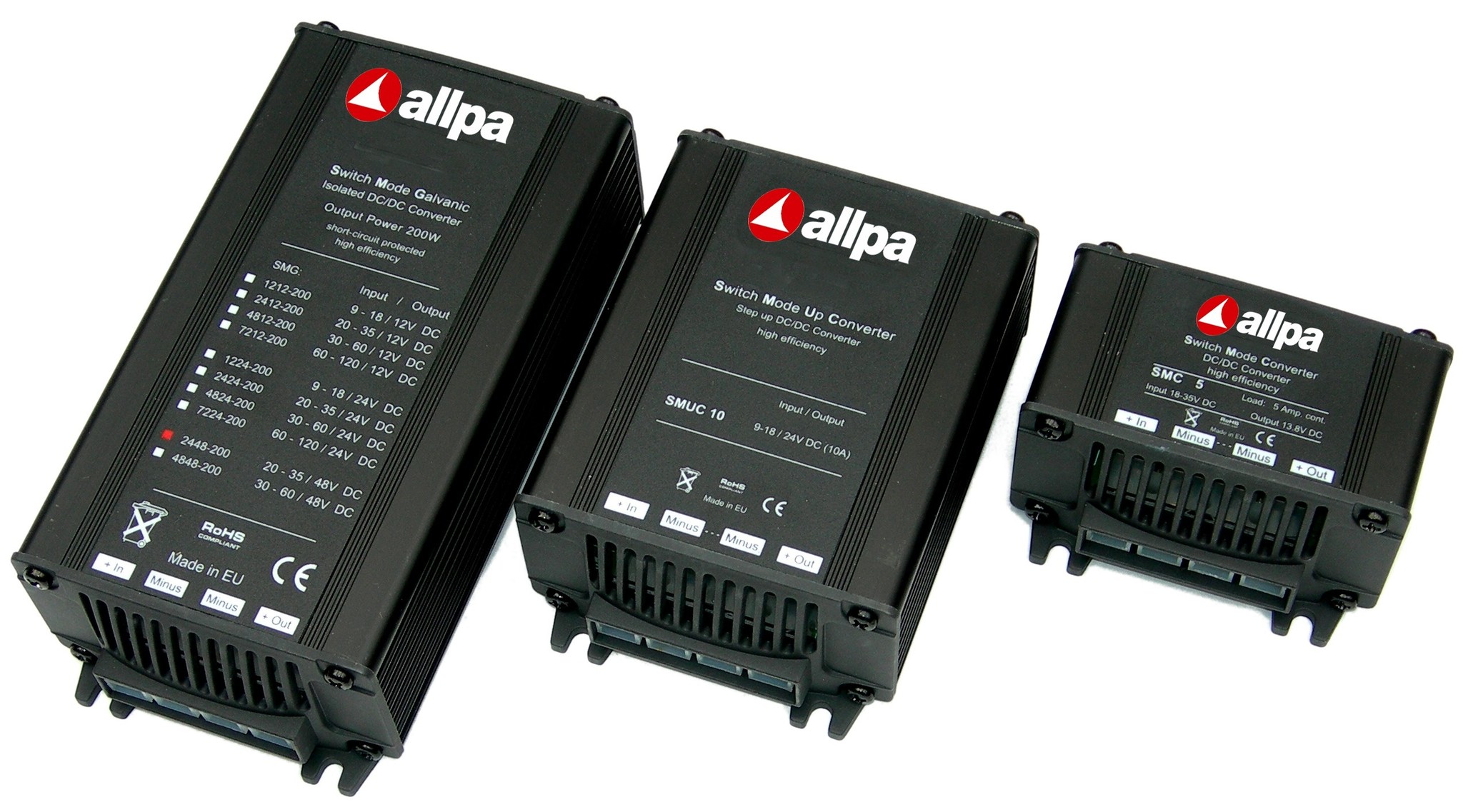 Allpa DC/DC Omvormer model SMUC-10 (step up)  9-18V --> 25V  10A  250W  126x88x49mm  ongeïsoleerd