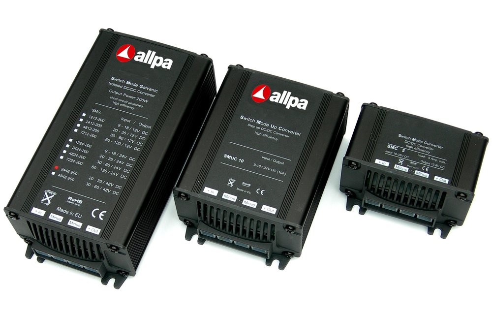 Allpa DC/DC Omvormer model SMUC-10 (step up)  9-18V --> 25V  10A  250W  126x88x49mm  ongeïsoleerd