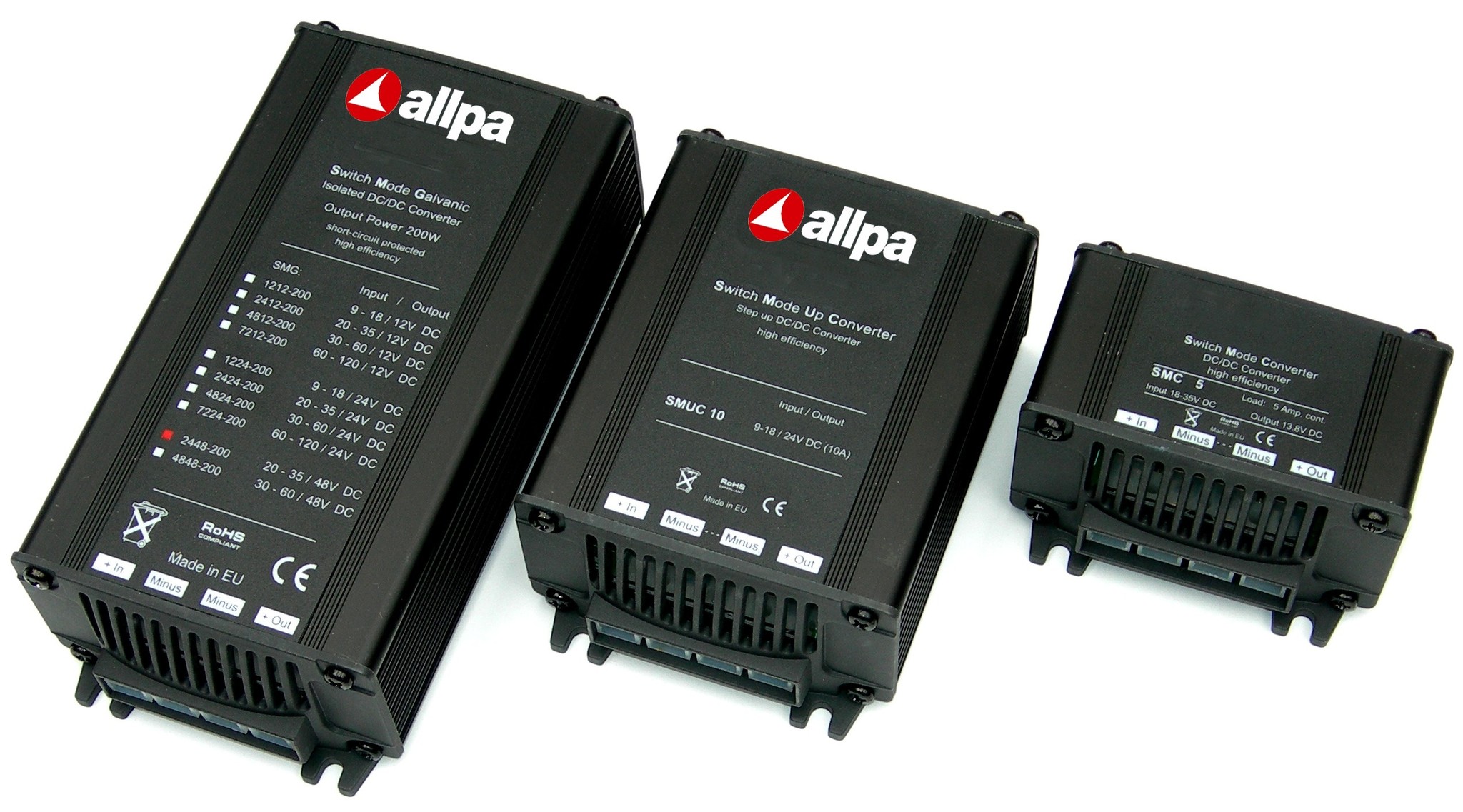 Allpa DC/DC Omvormer model SMUC-10 (step up)  9-18V --> 25V  10A  250W  126x88x49mm  ongeïsoleerd