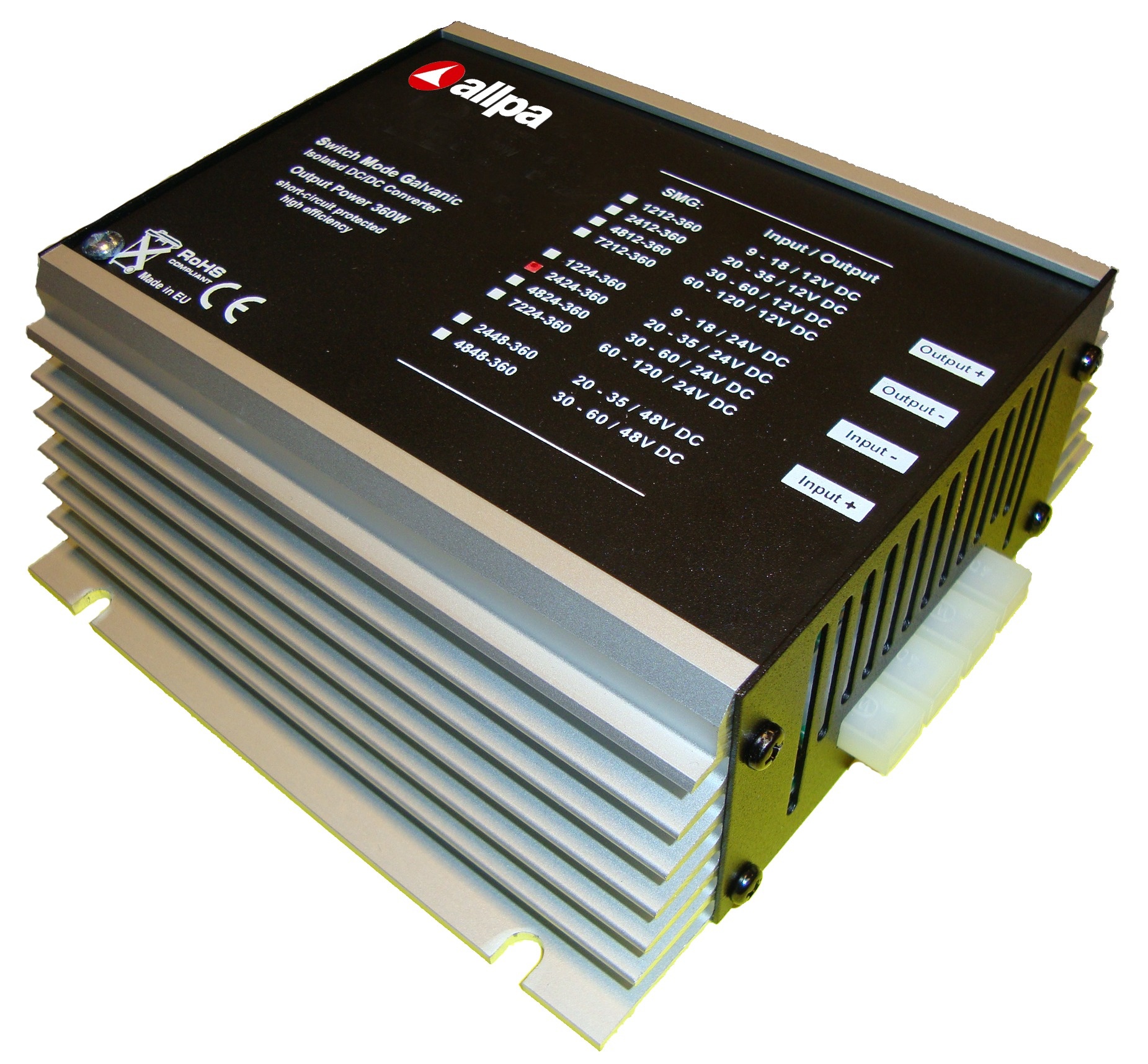 Allpa DC/DC Omvormer model SMG-1224-360  9-18V -->24V  12 5A  360W  met isolatie