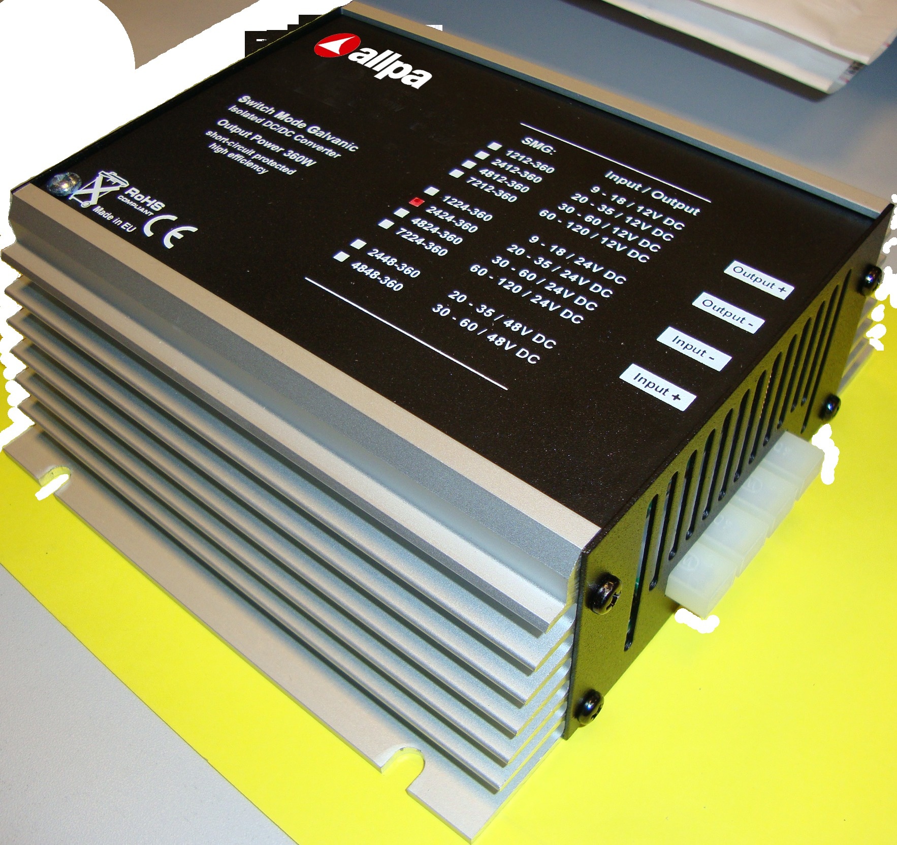 Allpa DC/DC Omvormer model SMG-1224-360  9-18V -->24V  12 5A  360W  met isolatie