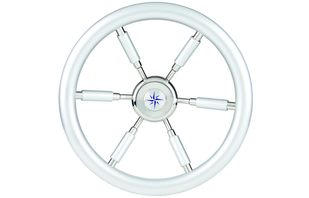 Allpa 6-Spaaks stuurwiel Leader Silver RVS met zilver-look rand en deels spaken  A=370mm  B=100mm