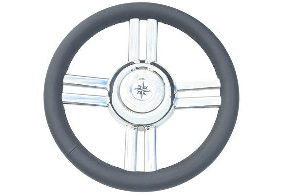 Allpa 4-Spaaks stuurwiel Model 25B RVS met zwarte polyurethaan rand  A=350mm  B=60mm