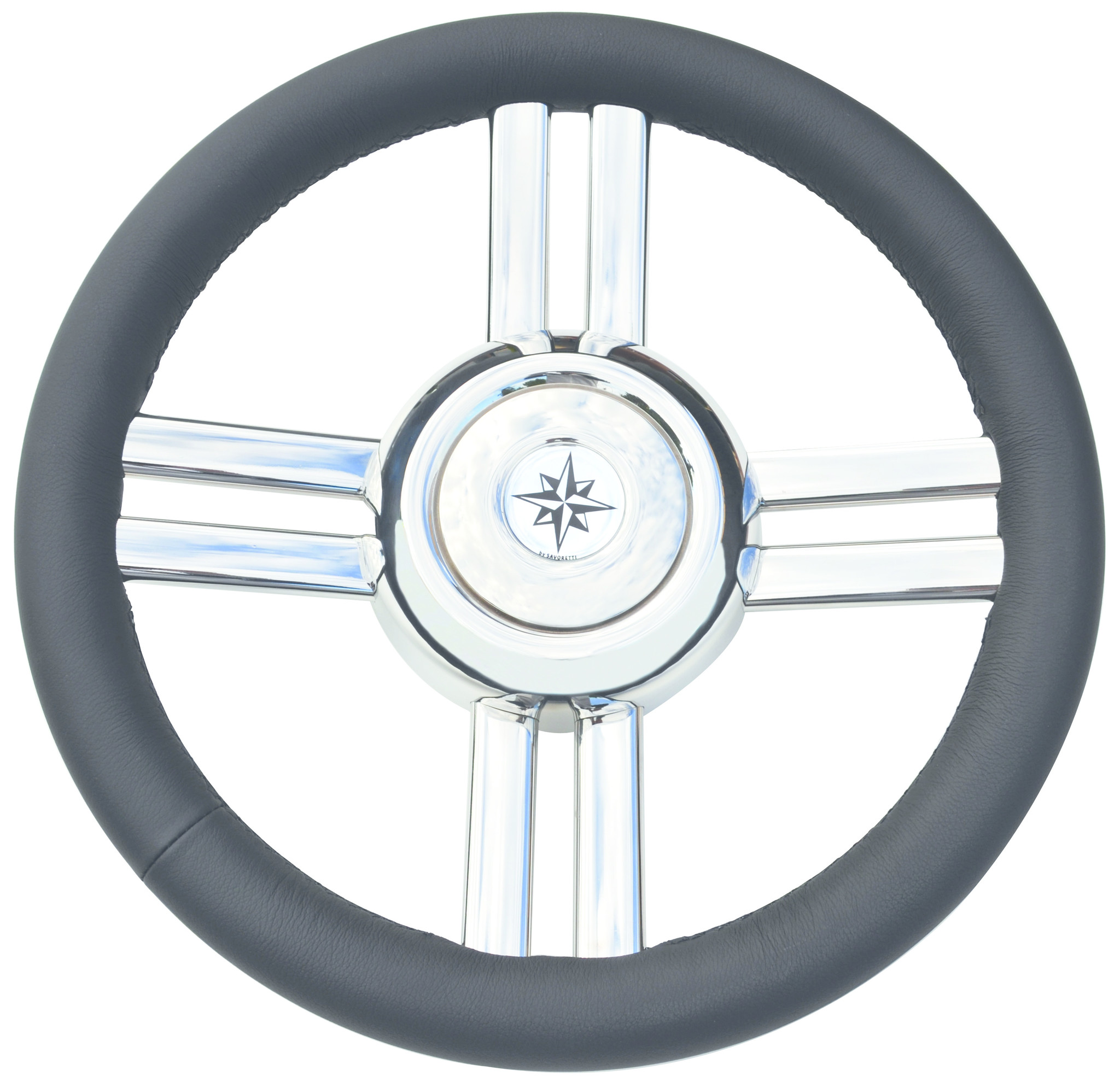 Allpa 4-Spaaks stuurwiel Model 25B RVS met zwarte polyurethaan rand  A=350mm  B=60mm