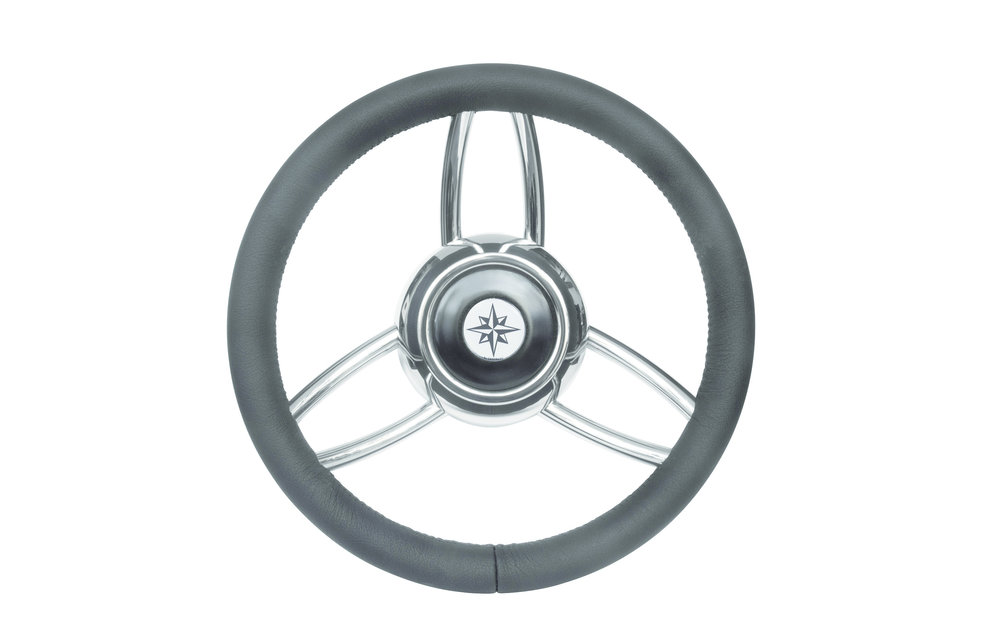 Allpa 3x-Dubbelspaaks stuurwiel type 27B RVS met zwarte vinyl rand A=350mm B=60mm