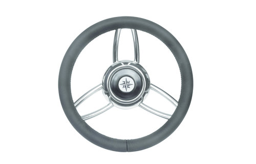Allpa 3x-Dubbelspaaks stuurwiel type 27B RVS met zwarte vinyl rand A=350mm B=60mm