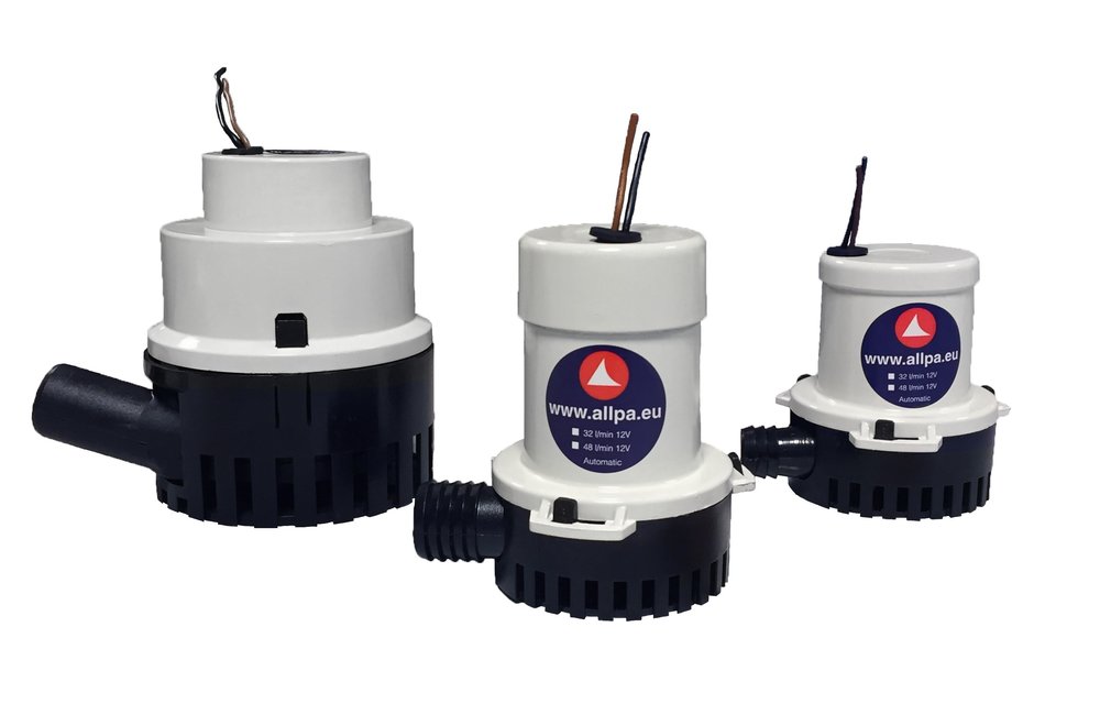 Allpa Midi bilgepomp 50l/min  12V  3.0A  Ø 24 mm-slangaansluiting