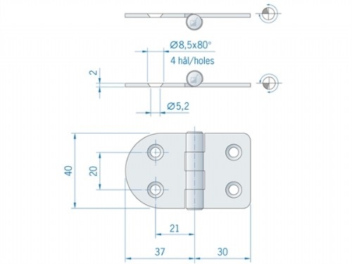 Roca vlakscharnier rond/recht RVS 67 x 40 mm 441670
