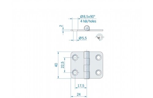 Roca vlakscharnier met ronde hoeken RVS 48 x 40 mm 441540