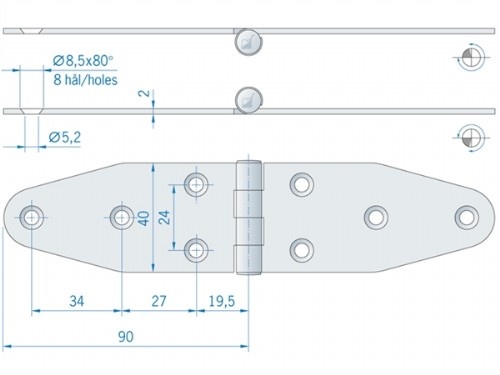 Roca staartscharnier vlak RVS 180 x 40 mm 441620