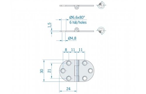 Roca vlakscharnier rond RVS 47 x 30 mm 440079