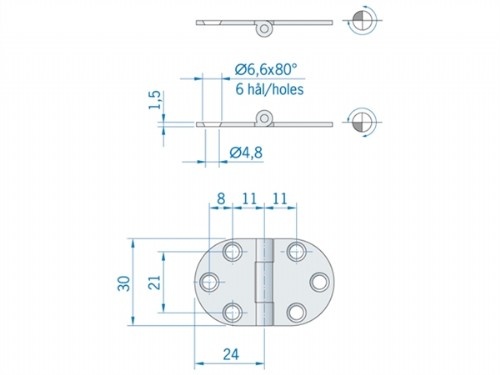 Roca vlakscharnier rond RVS 47 x 30 mm 440079