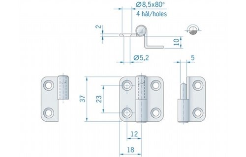 Roca paumelle scharnier RVS stift rechts 36 x 37 mm 441595