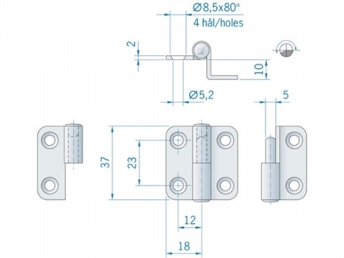 Roca paumelle scharnier RVS stift rechts 36 x 37 mm 441595