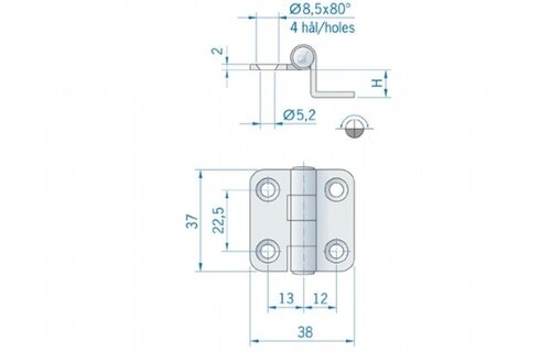 Roca hoekscharnier met ronde hoeken RVS