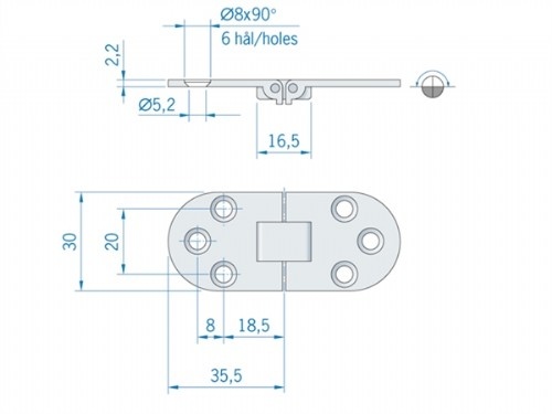 Roca tafelbladscharnier messing en verchroomd 71 x 30 mm 440103
