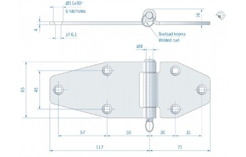 Roca scharnier RVS met uitneembare pen 188 x 65 mm 444045