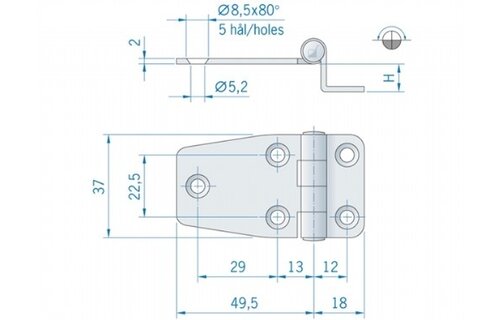 Roca staartscharnier hoek RVS 66 x 37 mm 441573 Hoogte 15mm