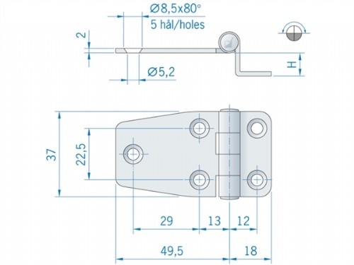 Roca staartscharnier hoek RVS 66 x 37 mm 441573 Hoogte 15mm