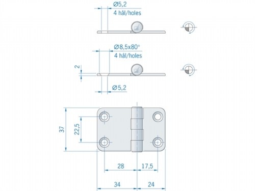 Roca vlakscharnier met ronde hoeken RVS 58 x 37 mm 441550