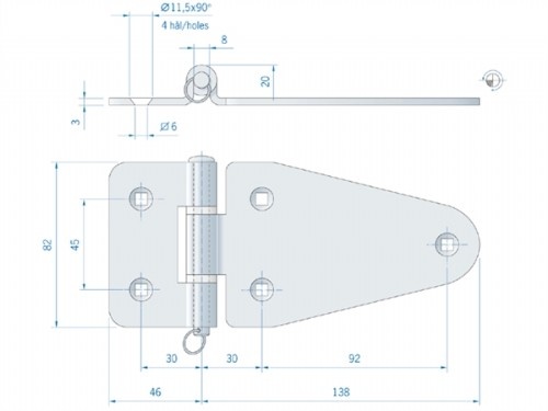 Roca scharnier RVS met uitneembare pen 184 x 82 mm 444060