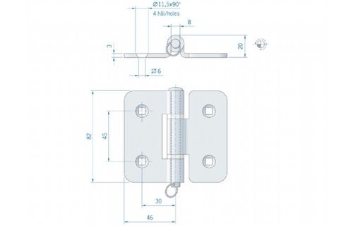 Roca scharnier RVS met uitneembare pen 82 x 46 mm 444070