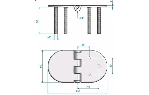 Roca vlakscharnier rond verdekt RVS 110 x 60 mm verdekt 449019