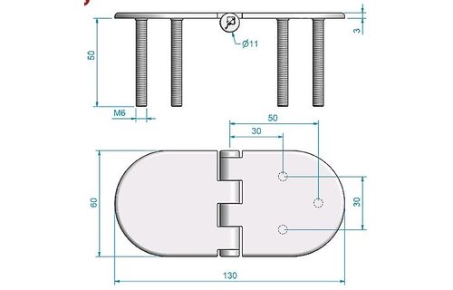 Roca vlakscharnier rond verdekt RVS 130 x 60 mm verdekt 449029