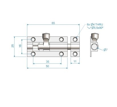 Schuifgrendel - Messing - 51x25