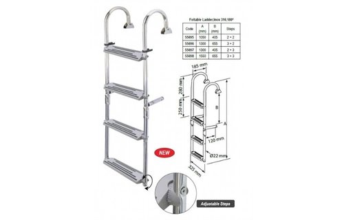 RVS kantelbare zwemtrap  2 + 2 treden