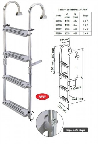 RVS kantelbare zwemtrap 2 + 3 treden