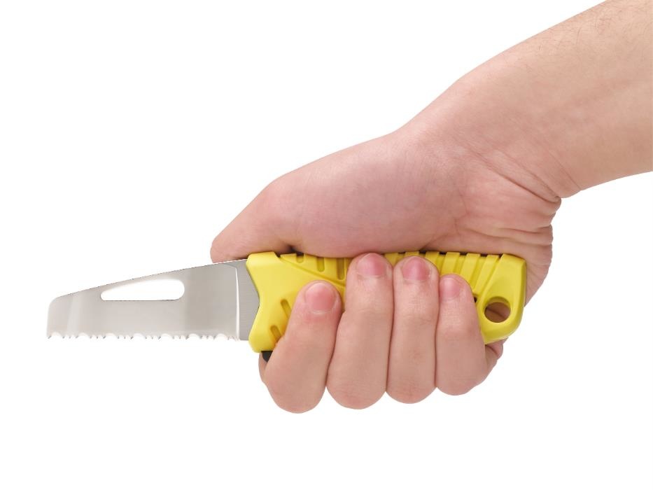 Reddingsmes met harpsleutel en vast gekarteld lemmet fluor