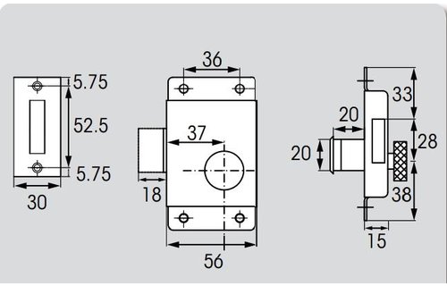 Deurslot messing verchroomd rechts voor deurdikte 20 mm