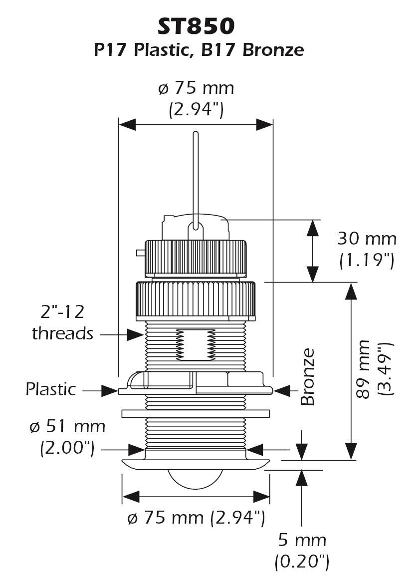 Transducer snelheid, temperatuur Airmar ST850