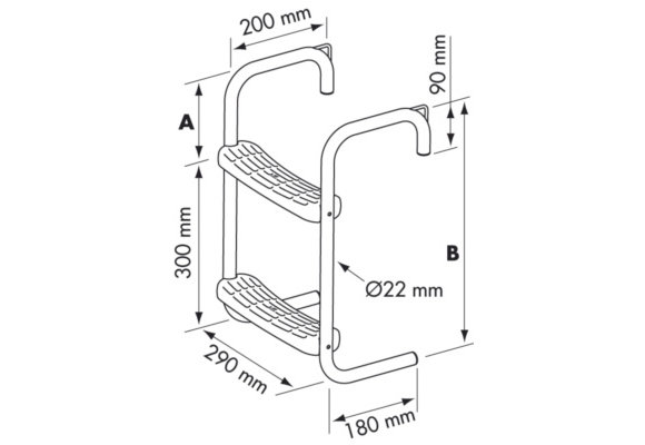 Steigertrap RVS 2 treden 90 mm hoogte