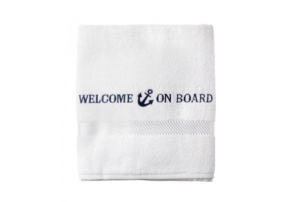 Badlaken Welcome on board geborduurd 70 x 140 cm wit
