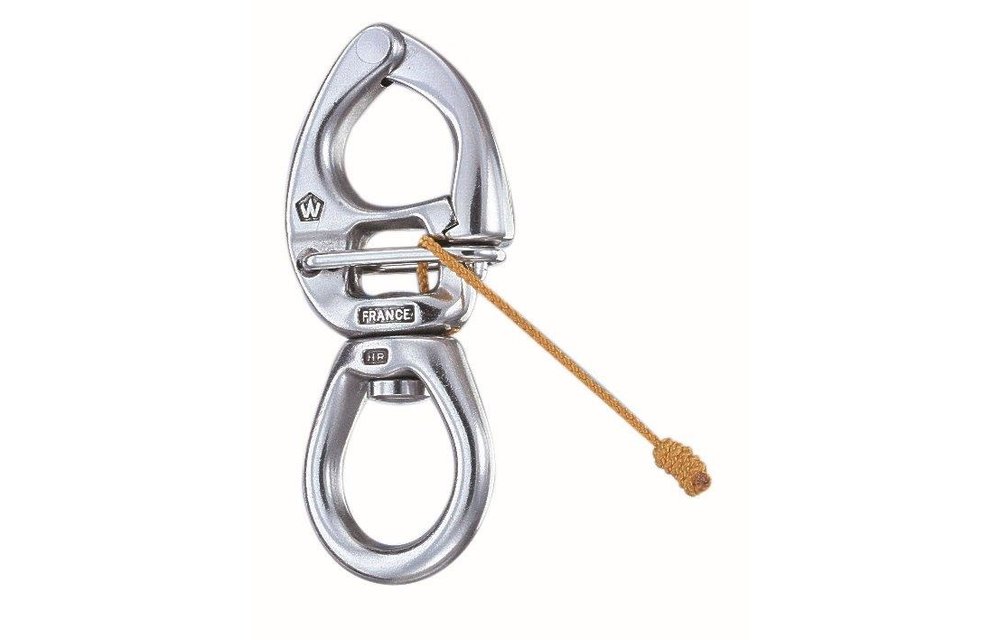 Snapsluiting quick release met groot wartelend oog HR RVS 80 mm