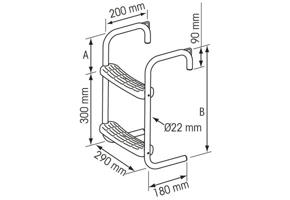 Steigertrap RVS 2 treden 245 mm hoogte
