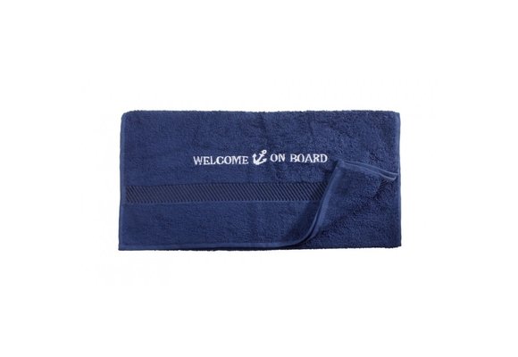 Handdoek Welcome on board geborduurd 50 x 100 cm navy