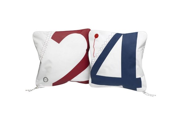 Zeildoek kussen met vulling Cushion 40 x 40 cm zijde 1: navy zijde 2: royal blue